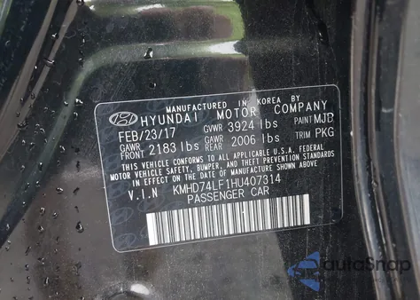 2017 Hyundai Elantra Se from USA, damaged, VIN KMHD74LF1HU407314